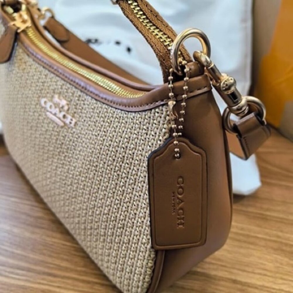 Coach Teri Straw Shoulder Bag Convertible - Picture 6 of 7